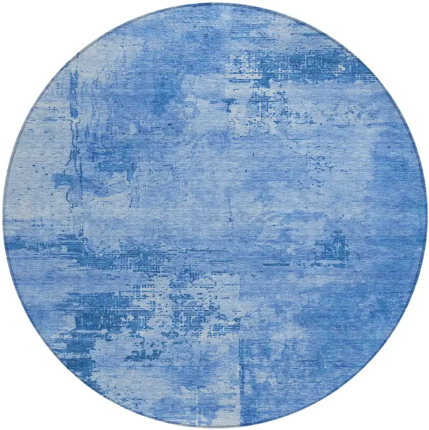 8' Navy Blue And Ivory Round Abstract Washable Indoor Outdoor Area Rug Photo 2