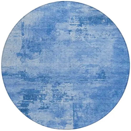 8' Navy Blue And Ivory Round Abstract Washable Indoor Outdoor Area Rug Photo 6