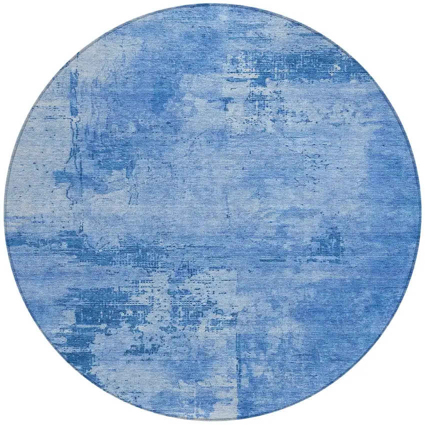 8' Navy Blue And Ivory Round Abstract Washable Indoor Outdoor Area Rug Photo 6