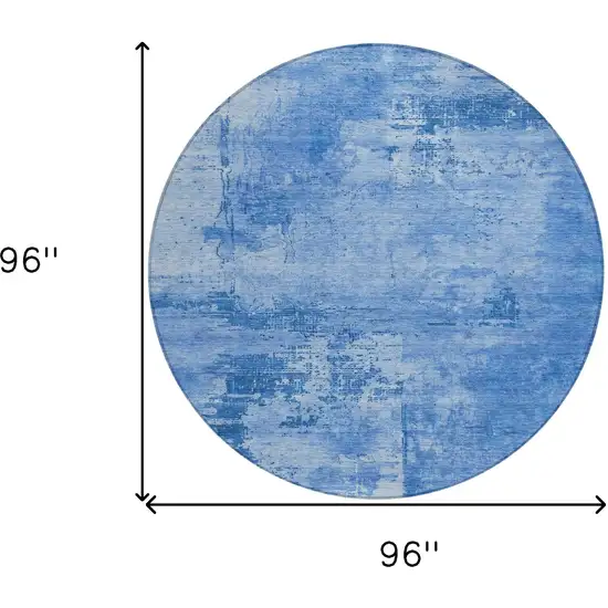 8' Navy Blue And Ivory Round Abstract Washable Indoor Outdoor Area Rug Photo 9