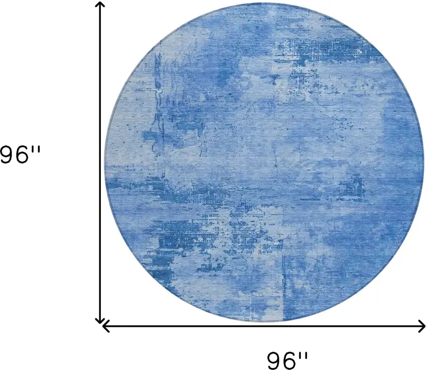 8' Navy Blue And Ivory Round Abstract Washable Indoor Outdoor Area Rug Photo 9