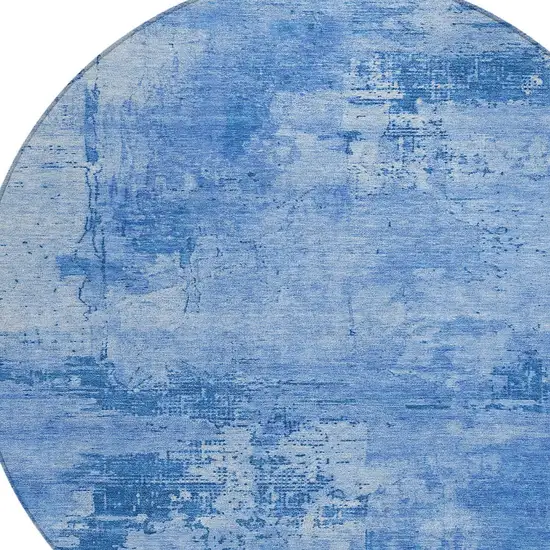 8' Navy Blue And Ivory Round Abstract Washable Indoor Outdoor Area Rug Photo 5