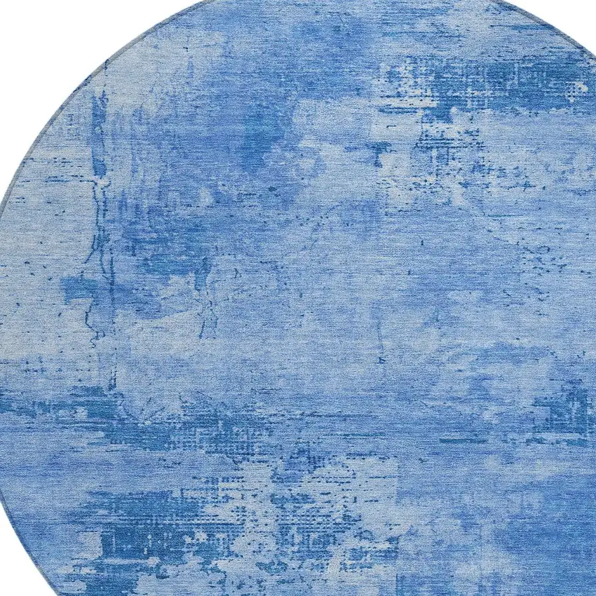 8' Navy Blue And Ivory Round Abstract Washable Indoor Outdoor Area Rug Photo 5