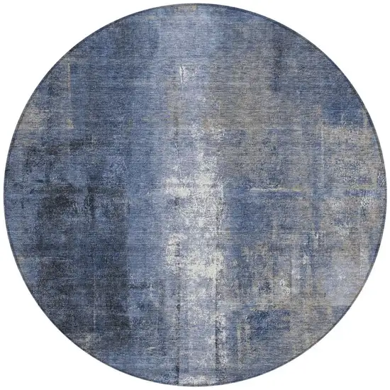 8' Navy Blue And Ivory Round Abstract Washable Indoor Outdoor Area Rug Photo 3