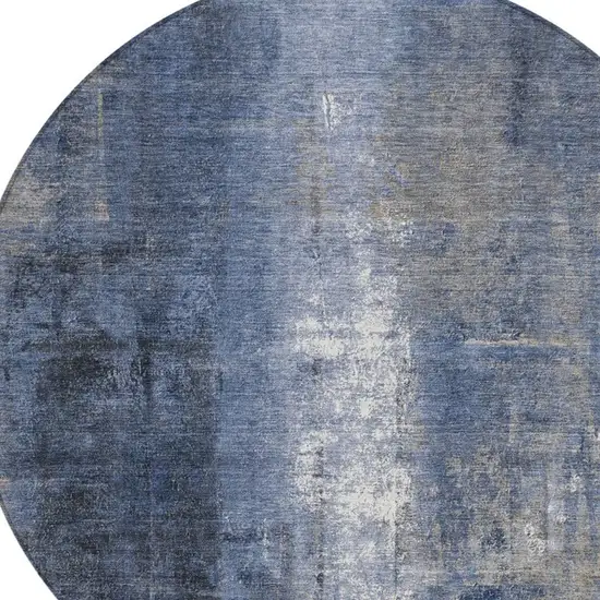 8' Navy Blue And Ivory Round Abstract Washable Indoor Outdoor Area Rug Photo 4