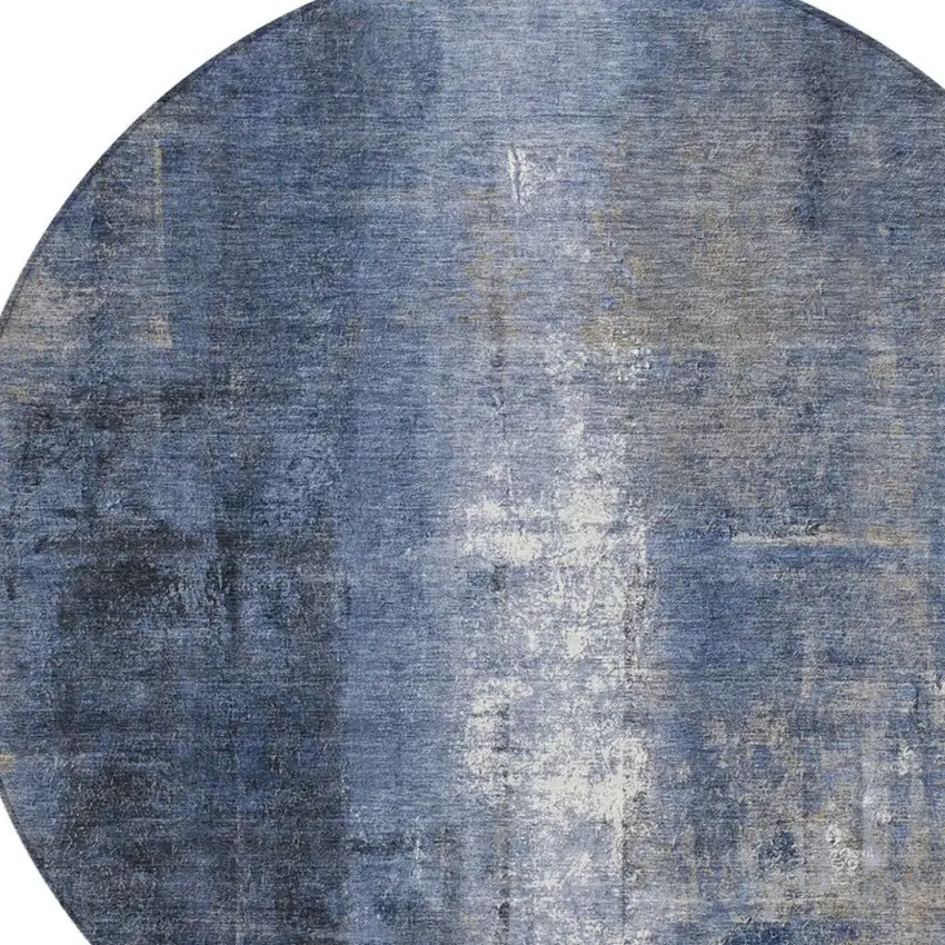 8' Navy Blue And Ivory Round Abstract Washable Indoor Outdoor Area Rug Photo 4