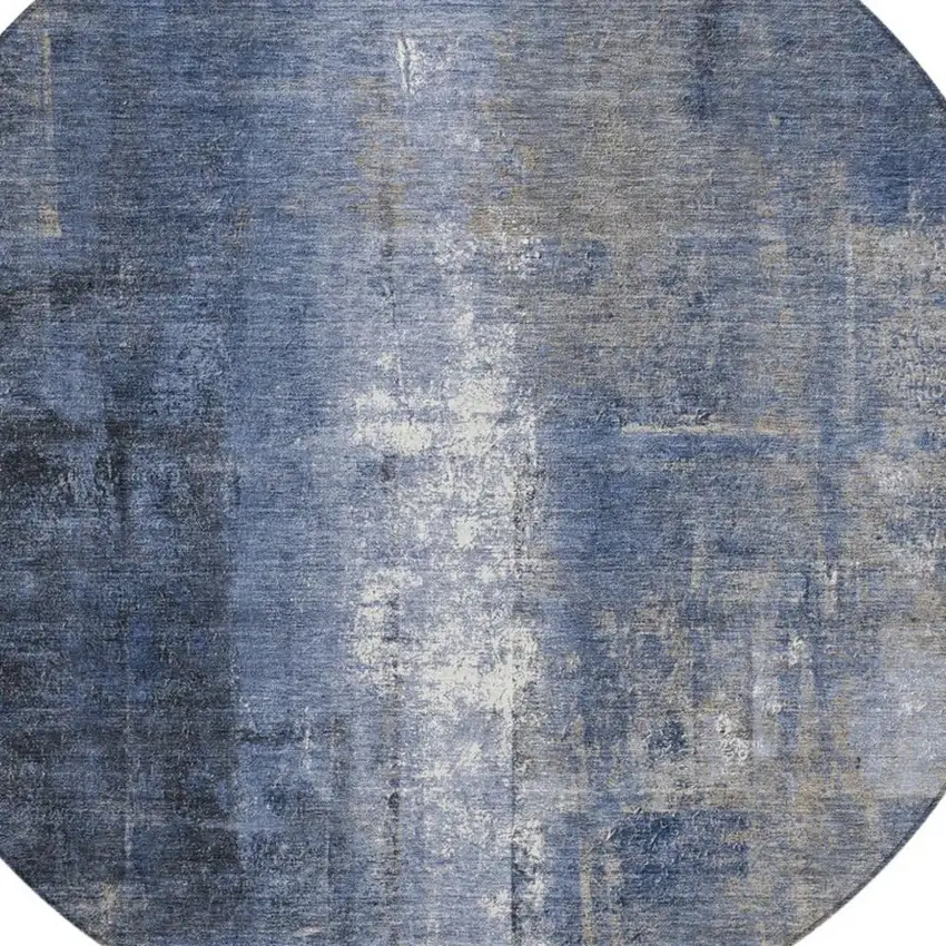 8' Navy Blue And Ivory Round Abstract Washable Indoor Outdoor Area Rug Photo 8