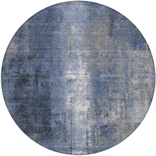 8' Navy Blue And Ivory Round Abstract Washable Indoor Outdoor Area Rug Photo 1