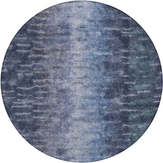 8' Navy Blue And Ivory Round Abstract Washable Indoor Outdoor Area Rug Photo 2