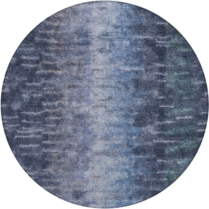 8' Navy Blue And Ivory Round Abstract Washable Indoor Outdoor Area Rug Photo 2