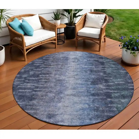 8' Navy Blue And Ivory Round Abstract Washable Indoor Outdoor Area Rug Photo 1