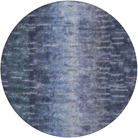 8' Navy Blue And Ivory Round Abstract Washable Indoor Outdoor Area Rug Photo 4