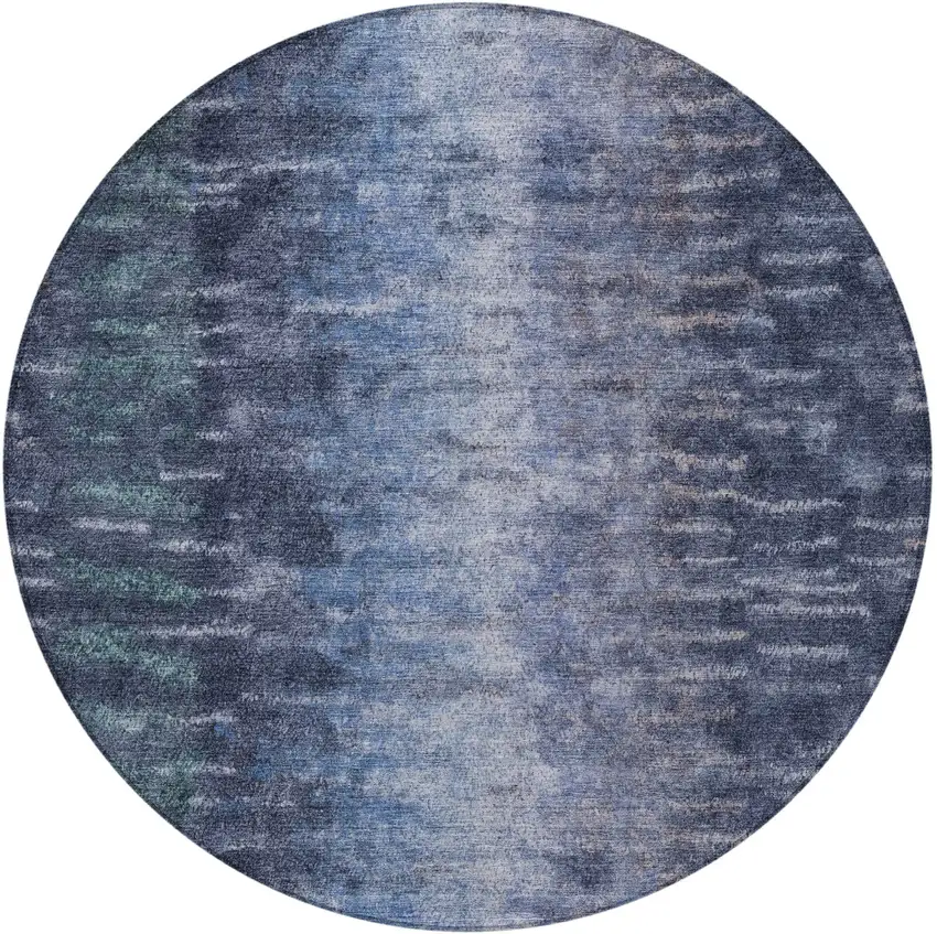 8' Navy Blue And Ivory Round Abstract Washable Indoor Outdoor Area Rug Photo 4