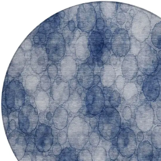 8' Navy Blue And Ivory Round Abstract Washable Indoor Outdoor Area Rug Photo 2