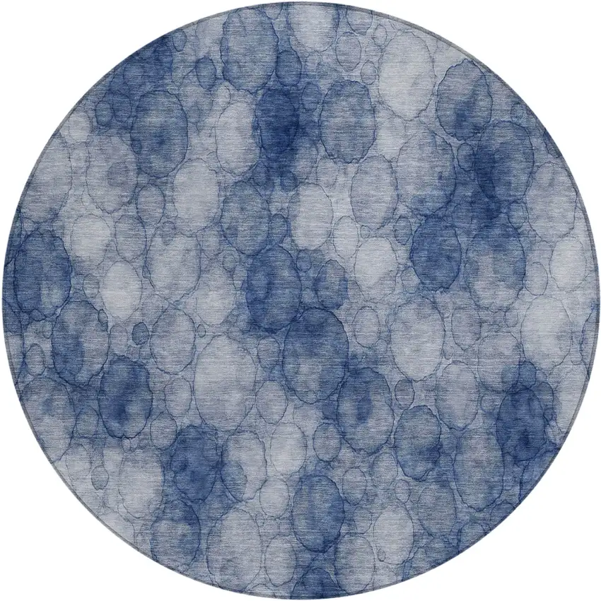 8' Navy Blue And Ivory Round Abstract Washable Indoor Outdoor Area Rug Photo 1