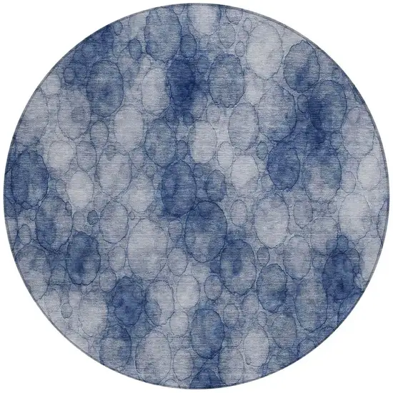 8' Navy Blue And Ivory Round Abstract Washable Indoor Outdoor Area Rug Photo 3