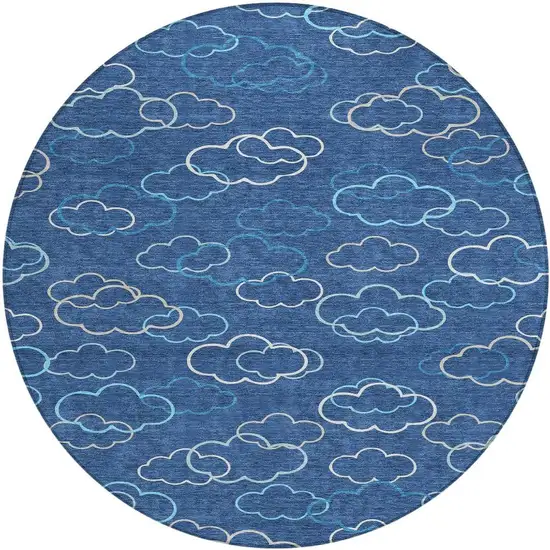 8' Navy Blue And Ivory Round Abstract Washable Indoor Outdoor Area Rug Photo 3