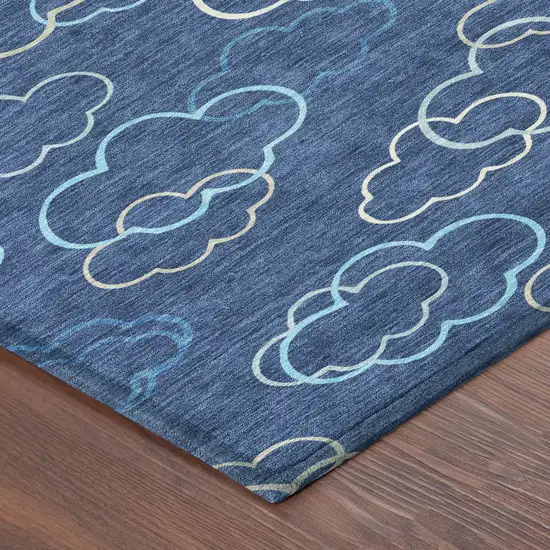 8' Navy Blue And Ivory Round Abstract Washable Indoor Outdoor Area Rug Photo 6