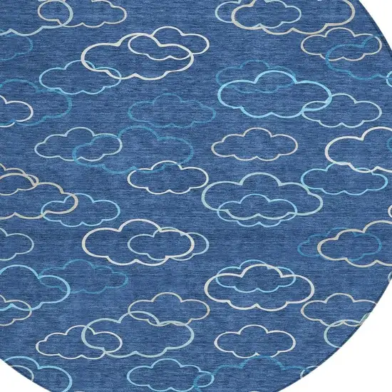 8' Navy Blue And Ivory Round Abstract Washable Indoor Outdoor Area Rug Photo 2
