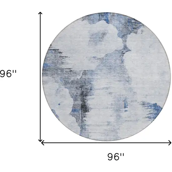 8' Navy Blue And Ivory Round Abstract Washable Indoor Outdoor Area Rug Photo 8
