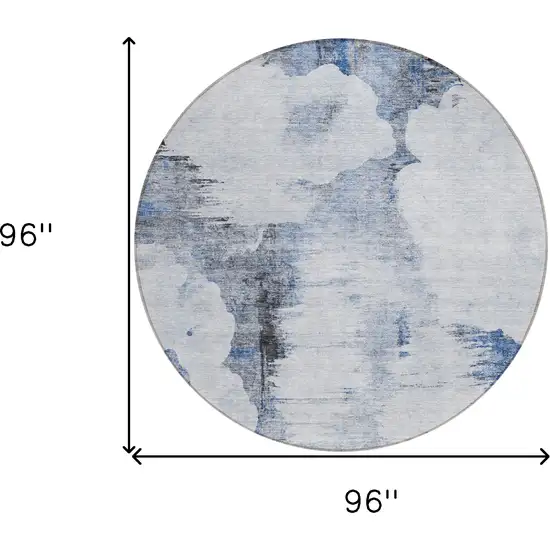 8' Navy Blue And Ivory Round Abstract Washable Indoor Outdoor Area Rug Photo 8