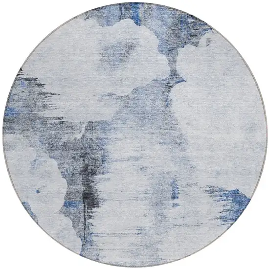 8' Navy Blue And Ivory Round Abstract Washable Indoor Outdoor Area Rug Photo 5