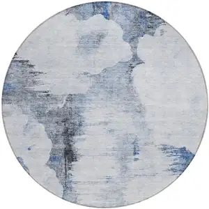Photo of 8' Navy Blue And Ivory Round Abstract Washable Indoor Outdoor Area Rug