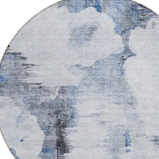 8' Navy Blue And Ivory Round Abstract Washable Indoor Outdoor Area Rug Photo 4