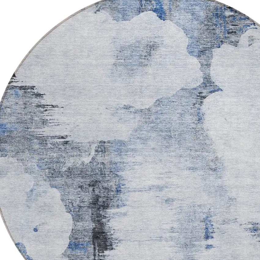 8' Navy Blue And Ivory Round Abstract Washable Indoor Outdoor Area Rug Photo 4