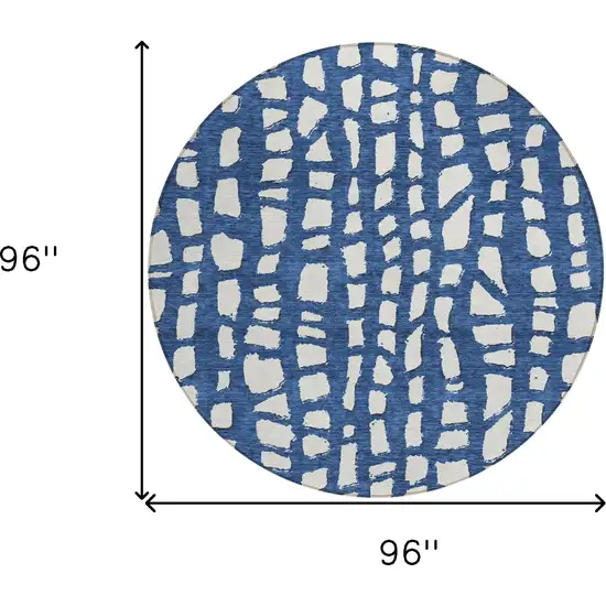 8' Navy Blue And Ivory Round Abstract Washable Indoor Outdoor Area Rug Photo 7