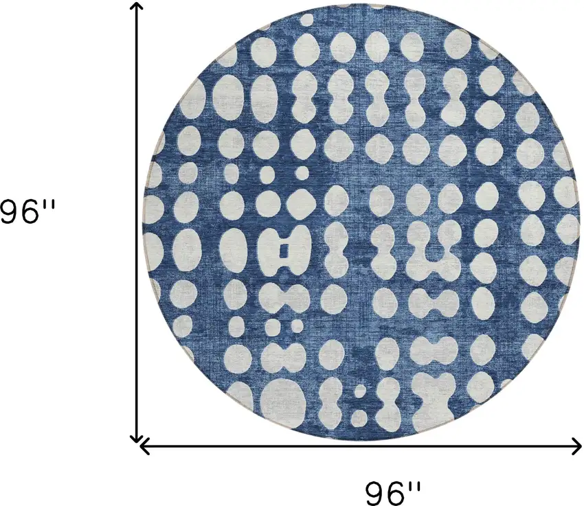 8' Navy Blue And Ivory Round Abstract Washable Indoor Outdoor Area Rug Photo 3
