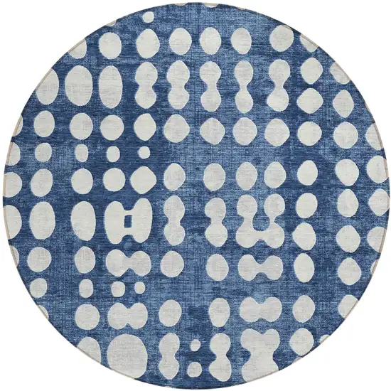 8' Navy Blue And Ivory Round Abstract Washable Indoor Outdoor Area Rug Photo 2