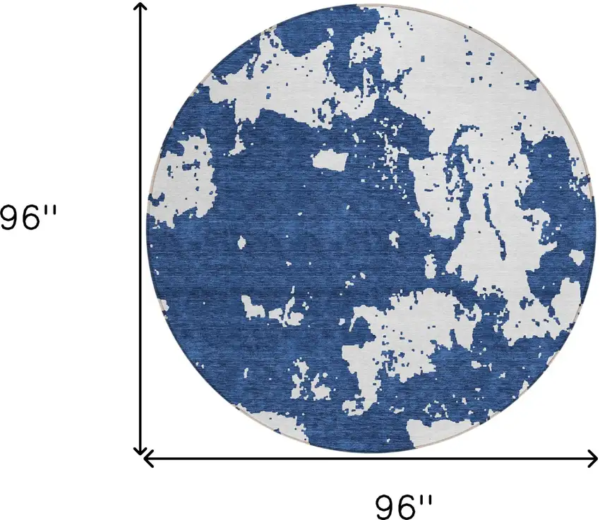 8' Navy Blue And Ivory Round Abstract Washable Indoor Outdoor Area Rug Photo 3