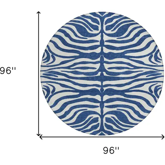 8' Navy Blue And Ivory Round Animal Print Washable Indoor Outdoor Area Rug Photo 9