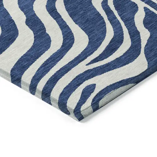 8' Navy Blue And Ivory Round Animal Print Washable Indoor Outdoor Area Rug Photo 4
