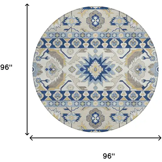 8' Navy Blue And Ivory Round Cactus Washable Indoor Outdoor Area Rug Photo 6