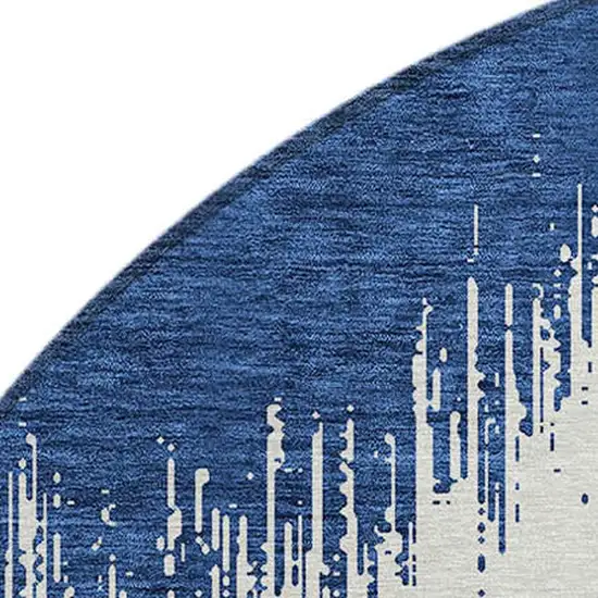 8' Navy Blue And Ivory Round Chevron Washable Indoor Outdoor Area Rug Photo 4