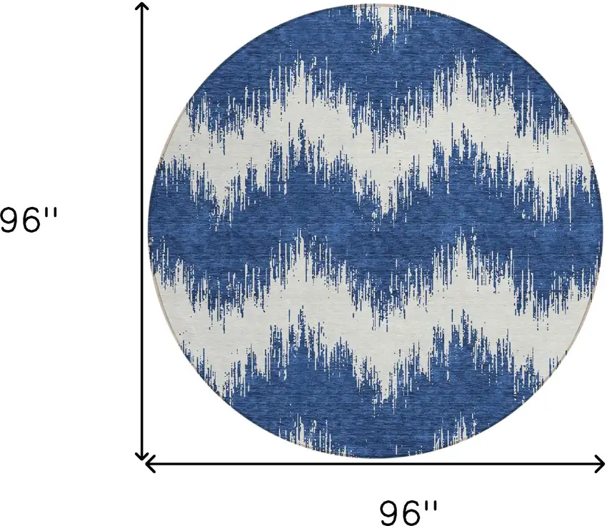 8' Navy Blue And Ivory Round Chevron Washable Indoor Outdoor Area Rug Photo 3