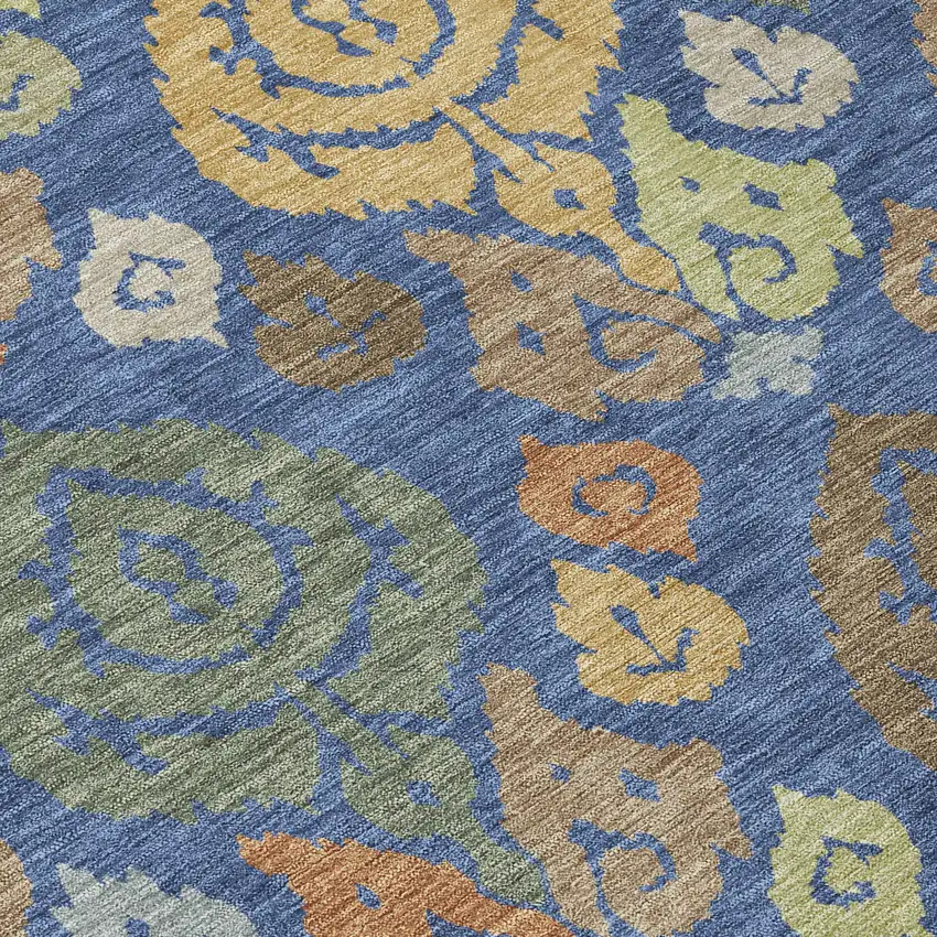 8' Navy Blue And Ivory Round Damask Washable Indoor Outdoor Area Rug Photo 7