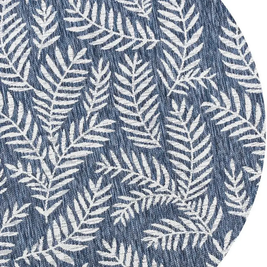 6' Navy Blue And Ivory Round Floral Indoor Outdoor Area Rug Photo 2