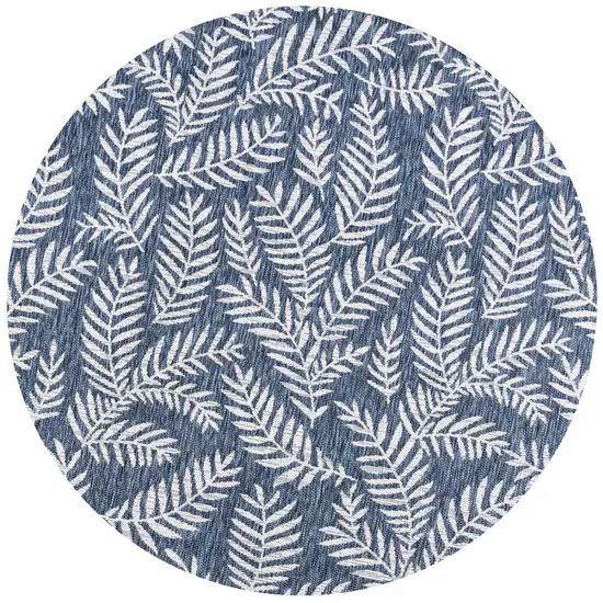 8' Navy Blue And Ivory Round Floral Indoor Outdoor Area Rug Photo 3