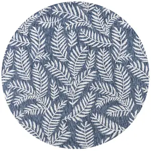 Photo of 8' Navy Blue And Ivory Round Floral Indoor Outdoor Area Rug