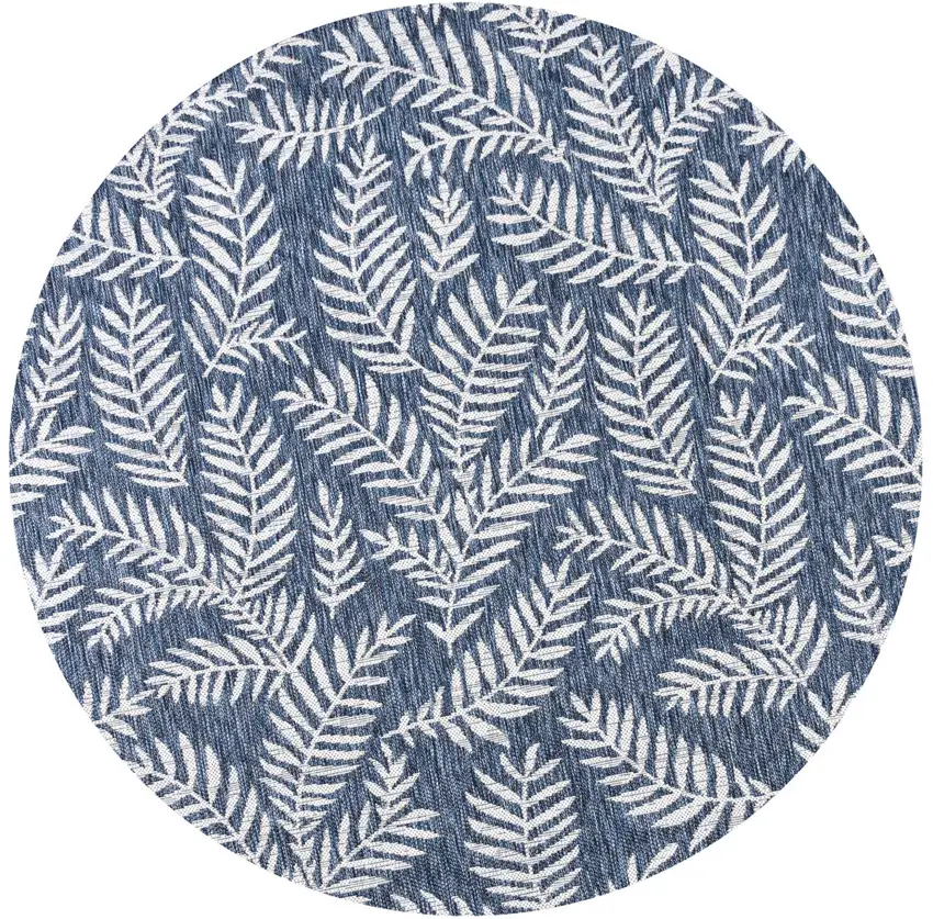 9' Navy Blue And Ivory Round Floral Indoor Outdoor Area Rug Photo 1