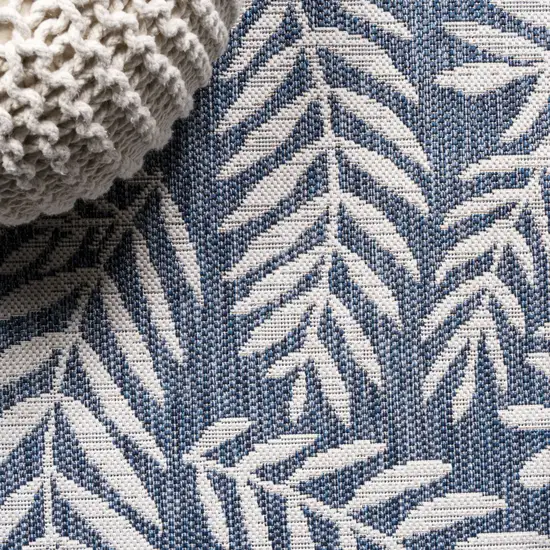 9' Navy Blue And Ivory Round Floral Indoor Outdoor Area Rug Photo 9