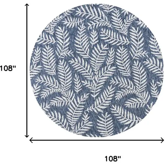 9' Navy Blue And Ivory Round Floral Indoor Outdoor Area Rug Photo 8