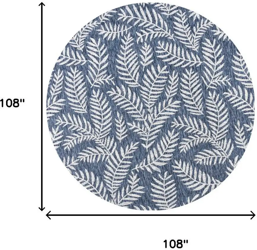 9' Navy Blue And Ivory Round Floral Indoor Outdoor Area Rug Photo 8