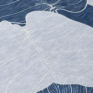 Photo of 8' Navy Blue And Ivory Round Floral Washable Indoor Outdoor Area Rug