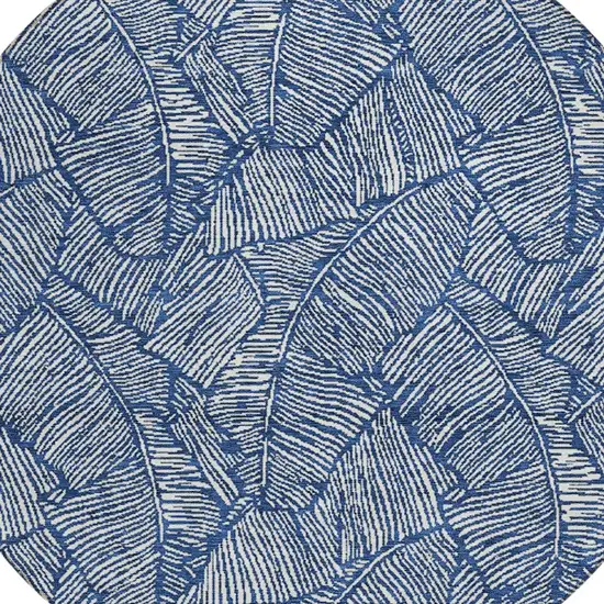8' Navy Blue And Ivory Round Floral Washable Indoor Outdoor Area Rug Photo 5