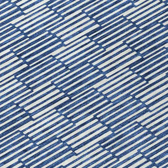 8' Navy Blue And Ivory Round Geometric Washable Indoor Outdoor Area Rug Photo 8