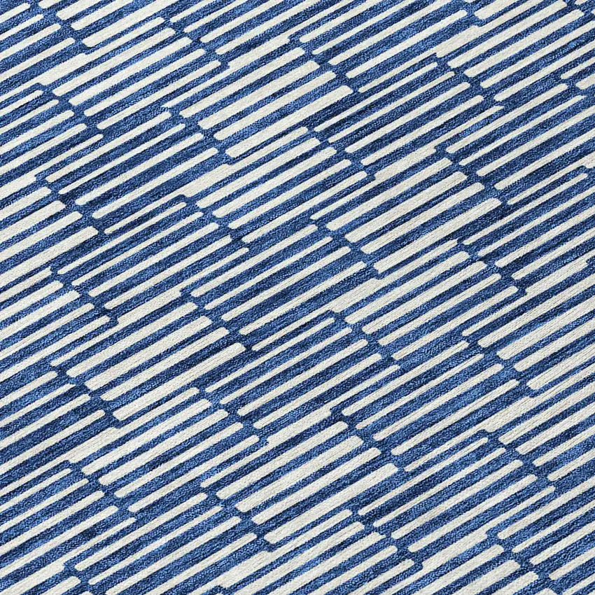 8' Navy Blue And Ivory Round Geometric Washable Indoor Outdoor Area Rug Photo 8